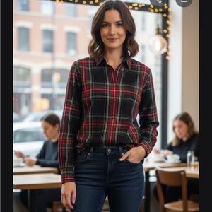 J. Crew Women's Plaid Button Down Shirt - Red, Black, and Blue